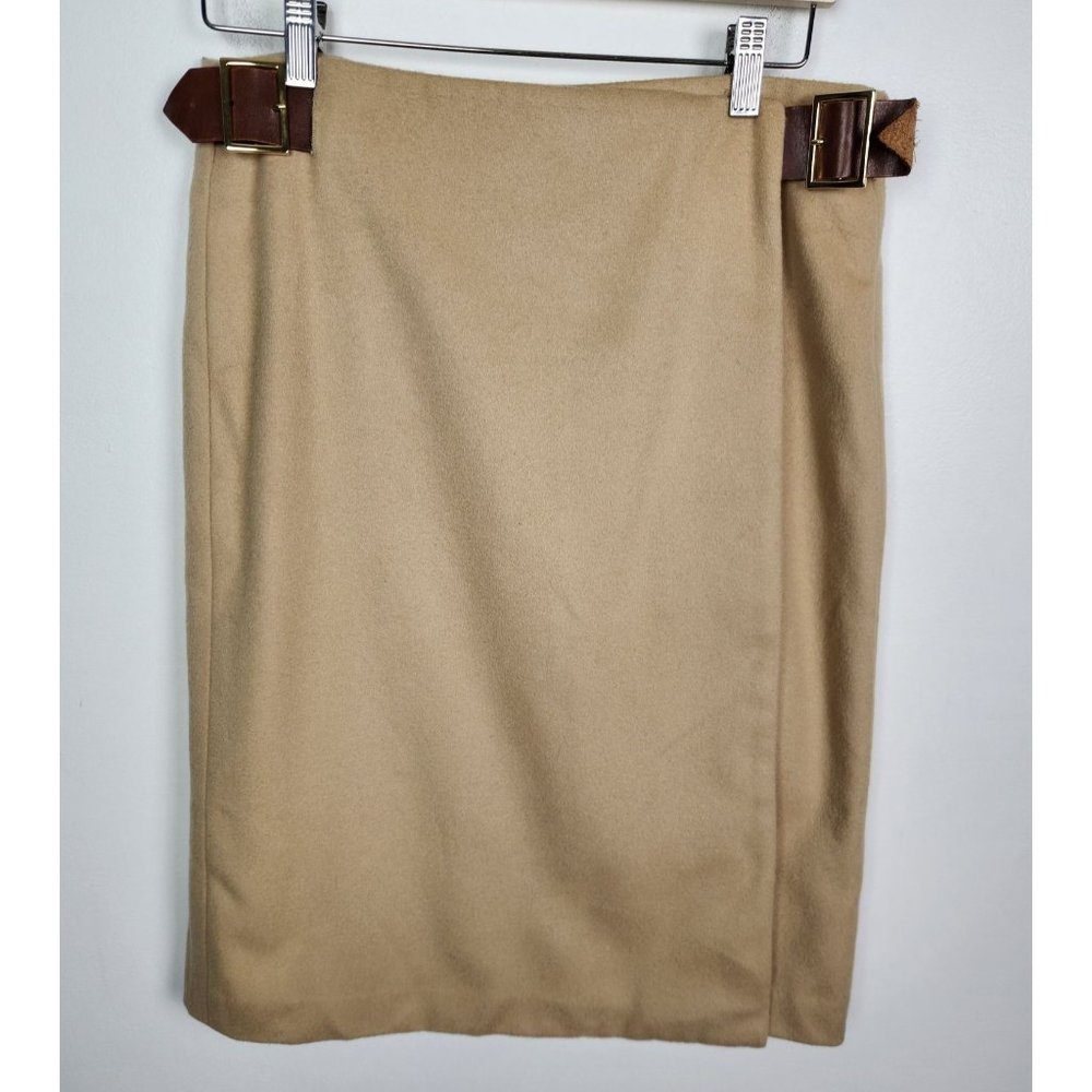 Kors Michael Kors Women's Sz. 10 Cashmere & Wool Wrap Buckle Tan Skirt